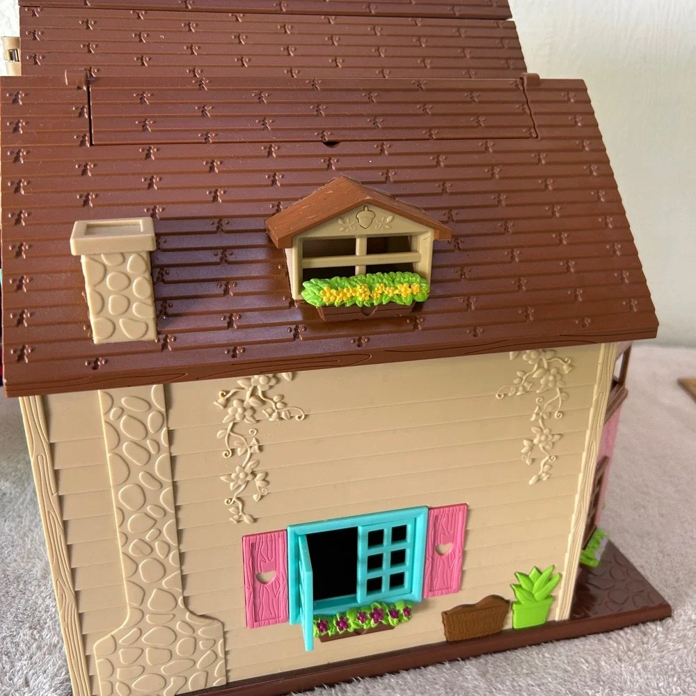 Lil Woodzeez Honeysuckle Hillside Cottage Dollhouse Pink Teal Foldable Playhouse